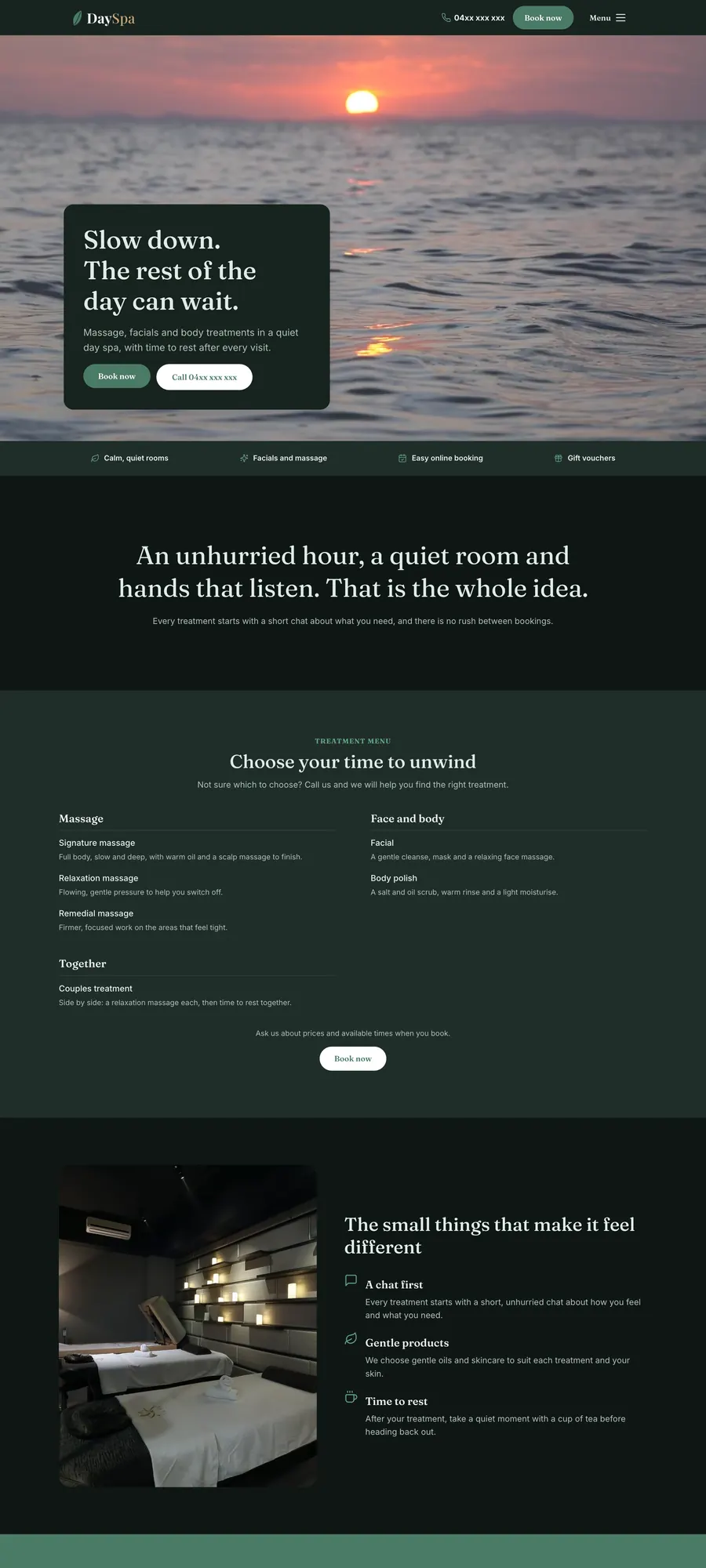 AI-built demo website for a day spa