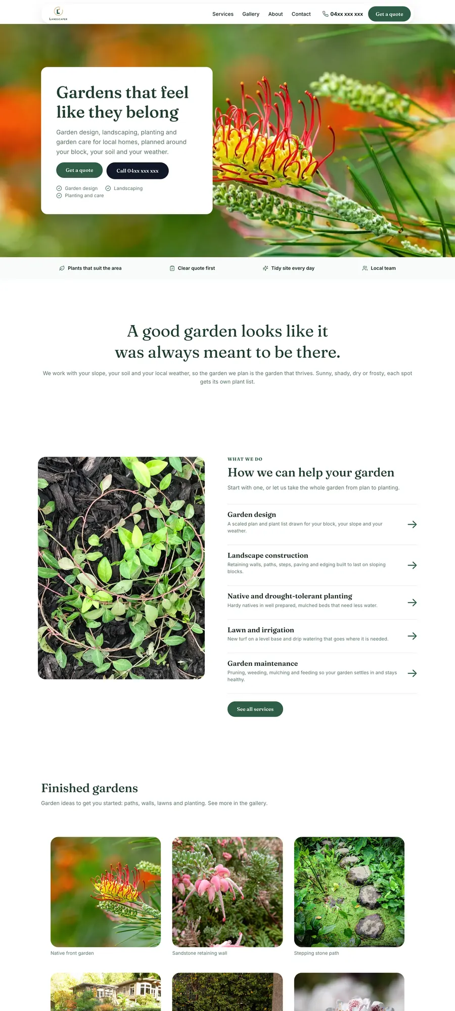 AI-built demo website for a landscaper
